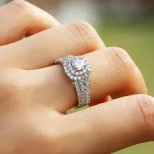 silver plated, simulated diamonds, size 7